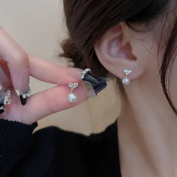 Корейские серьги-иглы из серебра 925 пробы Dongdaemun, женские высококачественные маленькие серьги с жемчугом для темперамента, Ins, Крутые украшения для ушей оптом