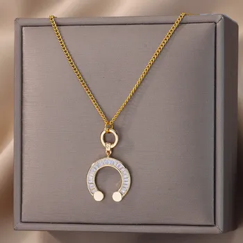 Ожерелья с циркониевой Луной для женщин, Кубинская цепочка из нержавеющей стали золотого цвета, ожерелье с подвеской, Женские модные украшения для шеи, подарок 2023 года