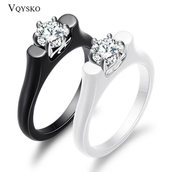 6 мм Хрустальное Керамическое кольцо, Женский Кубический цирконий, камень Черного/белого цвета, женские ювелирные изделия, Обручальные кольца, Подарки для женщин