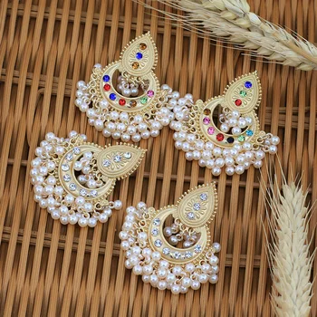 Этнические Чешские серьги с кристаллами и жемчугом для женщин, свадебные винтажные серьги-подвески для Индийской вечеринки, ювелирный подарок