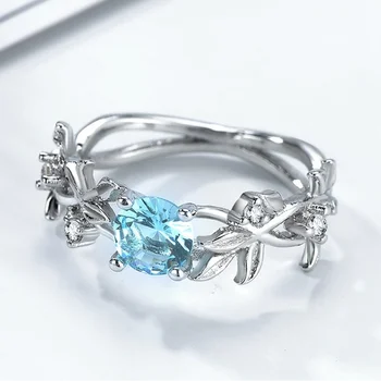 Кольца в форме листа в корейском стиле CAOSHI для женщин и девушек со светло-голубым кубическим цирконием, Высококачественные Милые украшения для пальцев Оптом