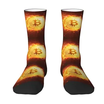 Модные мужские носки с биткойн-монетой, унисекс, теплые носки для экипажа с 3D-печатью, Btc, криптовалютой