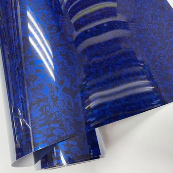 Глянцевый синий рулон из кованого углеродного винила с технологией выпуска воздуха, самоклеящаяся пленка для обертывания автомобиля