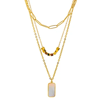 Lsbella-FJ Стильное ожерелье с квадратной подвеской из натуральной раковины, металлический многослойный воротник, титановые ювелирные изделия с подвесками, водонепроницаемые