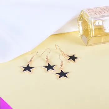 Оптовая продажа 5 изысканных черных сережек в виде пятиконечной звезды из сплава, простой сладкий романтический подарок для модной девушки, леди, ювелирные изделия, лето 2021 г.