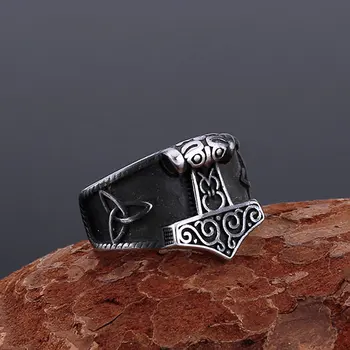 Властный Викинг Кольцо с Молотом Тора Из Нержавеющей Стали Nordic Men's Odin Teen Ring Ювелирные Изделия Подарок Аксессуары Для Вечеринок Бесплатная Доставка