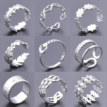 Модное европейское и американское регулируемое открытое кольцо из нержавеющей стали, простое кольцо с солнечными цветами в виде листьев для женщин