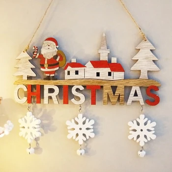 Рождественское деревянное подвесное украшение на дверь, настенный орнамент, рождественский декор для дома, с Новым годом, подвески