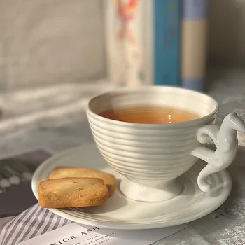 Европейская кофейная чашка из костяного фарфора, тарелка для послеобеденного чая, винтажная винтажная керамическая тарелка для кофейной чашки, бесплатная ложка для завтрака.
