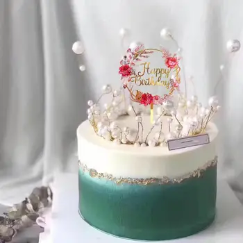 Новые Розовые Цветы С Днем Рождения Акриловые Топперы для торта Золотой Топпер для торта на День рождения Декор для свадьбы Декор для торта на День рождения Горячий