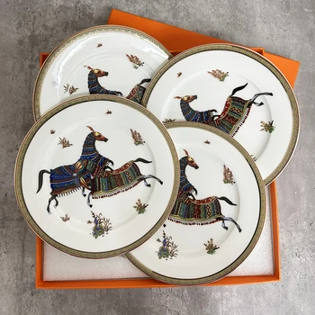 4 шт./2 шт. Тарелка из костяного фарфора; Элегантный набор посуды в европейском стиле; Роскошные наборы посуды и тарелок; Рождественский подарок для кухни в скандинавском стиле.