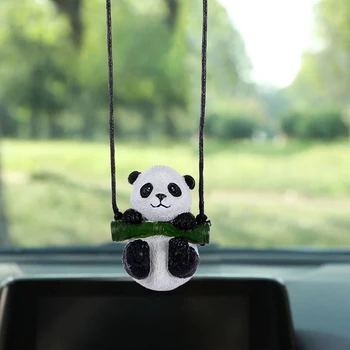 Подвесное Зеркало заднего вида автомобиля с милым орнаментом в виде бамбуковой панды, Аксессуары для украшения интерьера автомобиля
