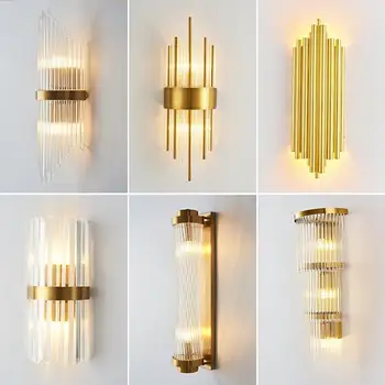 Роскошный настенный светильник Nordic Golden, хрустальный настенный светильник для гостиной, Прикроватный хрустальный настенный светильник для спальни, простой светодиодный настенный светильник