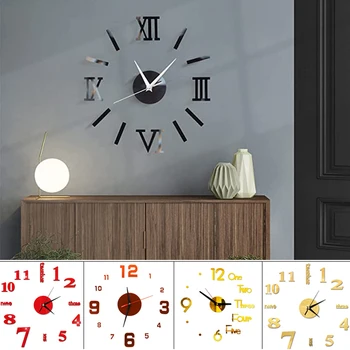 Мини 3D настенные часы, домашние наклейки на стену, акриловые настенные часы, зеркальные наклейки, самоклеящиеся подвесные часы, украшение для дома