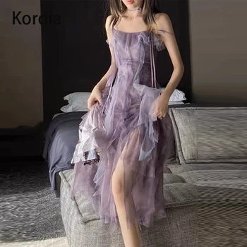 Фиолетово-черное платье на тонких бретельках, женское платье без рукавов с бантом и цветочным принтом, Корейская модная одежда Миди-платья, Халат Новый