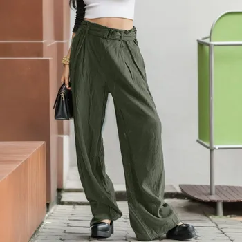 Женские однотонные брюки Модные уличные брюки с широкими штанинами и поясом, мешковатые повседневные брюки с вертикальной трубкой, женская одежда штани