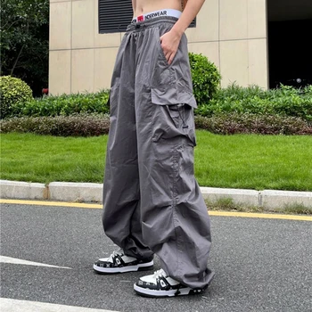 Летние уличные женские брюки Новые женские брюки карго Harajuku в американском стиле с большими карманами, свободные широкие брюки