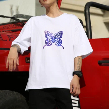 Футболки с принтом цветов-бабочек, женская летняя одежда, топы для девочек, мужские футболки с графическим круглым вырезом, Camisetas Mujer