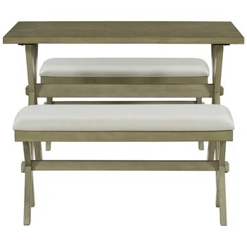 Кухонная мебель для столовой, обеденный стол из 3 предметов с 2 мягкими скамейками, лаймовый цвет