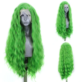 Фантазийные парики с кружевом спереди, синтетические волосы, зеленые парики с натуральным волосяным покровом, парики с кружевом спереди для женщин, парики для косплея, термостойкие