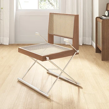 Обеденные стулья Nordic из нержавеющей стали для домашней мебели, обеденный стул для ресторана, Винтажный простой Домашний обеденный стул из ротанга