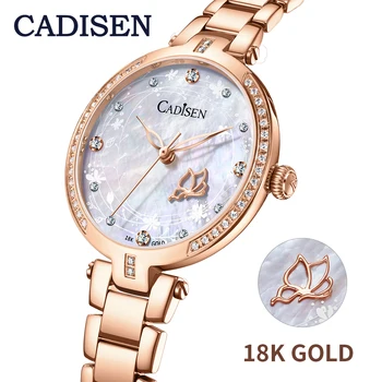 Женские часы CADISEN из ЗОЛОТА 18 Карат, Модные часы 2020, дизайнерские женские часы, Элитный бренд, Кварцевые наручные часы из настоящего золота, подарок для женщин