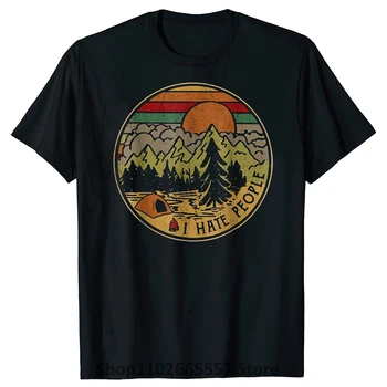 Футболка I Hate People, футболка Love Camping, забавная походная футболка в стиле ретро с принтом Унисекс, удобная летняя футболка, топ из 100% хлопка