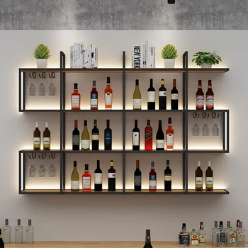 Вертикальные черные Винные стеллажи Настенные Металлические Легкие Роскошные винные стеллажи для продажи спиртных напитков Домашний Ресторан Бар Mueble Para Vinos Showcase