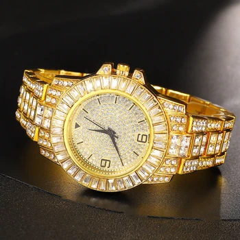 Хип-хоп Роскошные мужские кварцевые часы Iced Out Watch Мужская мода AAA Cz Часы с бриллиантами для мужчин Водонепроницаемые Мужские часы