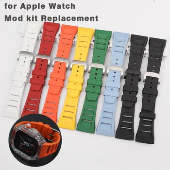 Замена Каучукового ремешка для Apple Watch Band Ultra 49 мм 44 45 мм Фторопластовый Металлический Комплект Модов для iWatch Series 8 7 6 SE 5 4
