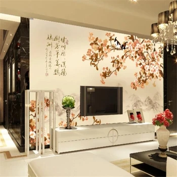 большие фрески wellyu на заказ, стильное украшение дома, гостиная, цветы и птицы, китайская живопись, фоновая стена телевизора