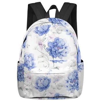 Синие Акварельные цветы Ретро Белые рюкзаки Подростки Студенческие школьные сумки Рюкзак для ноутбука Мужчины Женщины Женские дорожные сумки Mochila