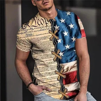 Летняя футболка Мужская Короткая С 3D Принтом, Модные Топы, Повседневная Футболка С Американским Флагом, Рубашки С рукавами в стиле Харадзюку, Футболка Оверсайз, Уличная Одежда