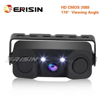 Erisin ES568 HD COMS 170 Градусов 3 В 1, Автомобильный радар парковки заднего хода, камера заднего вида с 2 датчиками