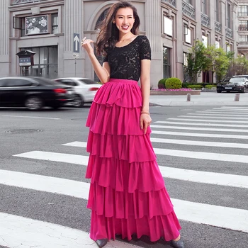 Летняя элегантная шифоновая юбка для торта с эластичным поясом, макси, многослойные юбки с оборками на заказ, плюс большой размер 120 цветов
