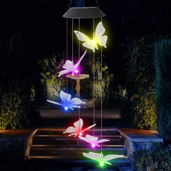Светодиодные Красочные фонари-бабочки на солнечной энергии, работающие от ветра, Меняющие цвет, Водонепроницаемые Рождественские уличные колокольчики для сада и двора