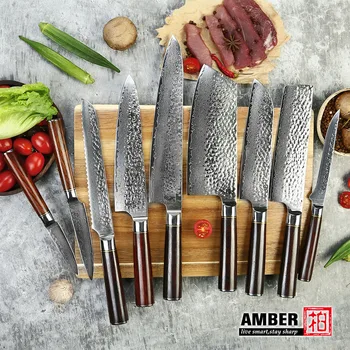 ЯНТАРНЫЕ Кухонные ножи 67 слоев, дамасский нож VG10, профессиональный японский нож шеф-повара с ручкой из сандалового дерева