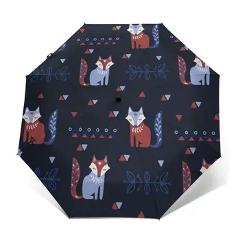 Ветрозащитный Складной автоматический зонт для женщин Auto Cute Fox, Ветрозащитные зонты от дождя для мужчин, зонтик