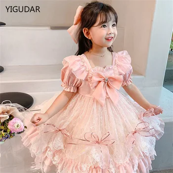 Платье для девочек, элегантное платье принцессы, детские платья в стиле Лолиты, детский костюм для свадебной вечеринки, сетчатое кружевное платье 4-10 лет, Vestido