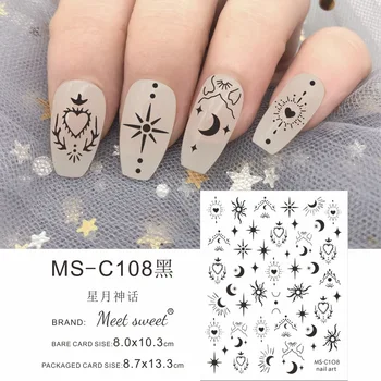 3D наклейка для дизайна ногтей Созвездие звезд и тень Луны, наклейки для маникюра, дизайн легенд и мифов, клейкие наклейки для ногтей MS-C103