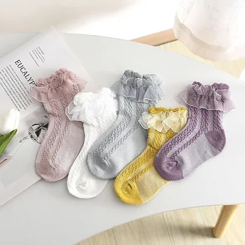 Летние Детские кружевные носки с оборками, Хлопковые носки для новорожденных девочек, Милые Танцевальные носки, Носки для малышей, Аксессуары в стиле принцессы