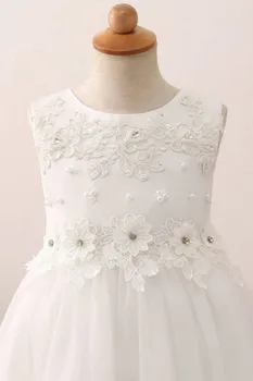 Белое платье девушки в цветочек с шикарными цветочными аппликациями Подходит для свадебной вечеринки, Дня рождения, Первого причастия.