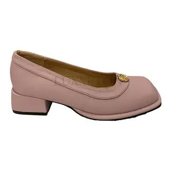 Женская обувь Mary Jane с мелким вырезом, Весенняя новинка, квадратный носок, Высокие каблуки, Однотонные женские тонкие туфли в стиле ретро на толстом каблуке.
